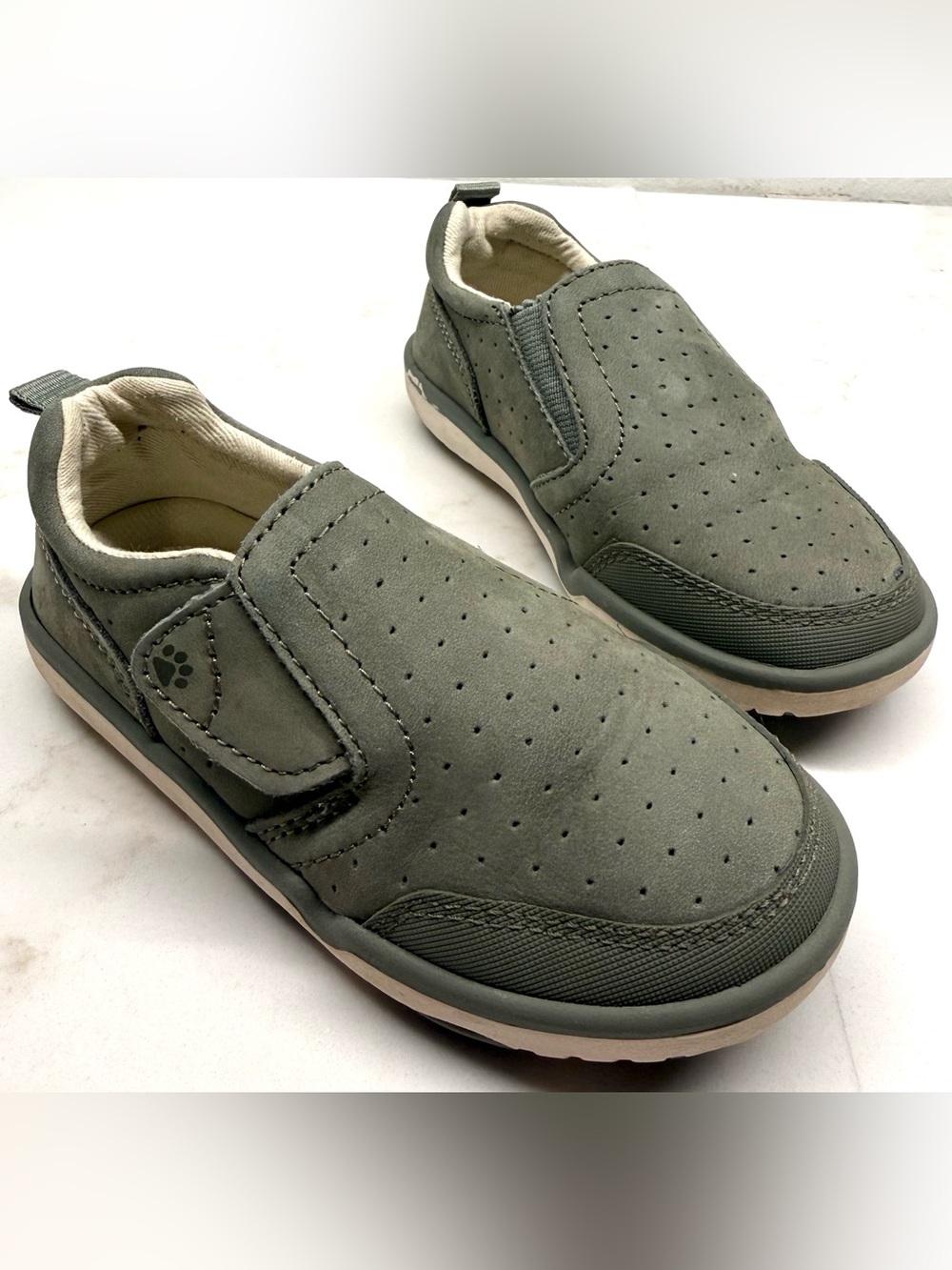 Boys Hush Puppies Marley Slip-On Shoes Olive Green Leather 7.5W Toddler